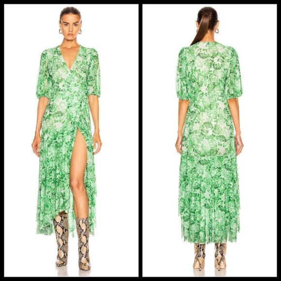 💕GANNI💕 Mesh Wrap Maxi Dress ~ Island Green Rose EU 34 NWT - Picture 1 of 16